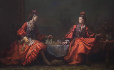 Drawing titled "Chess" by Yuehua He, Original Artwork, Lacquer