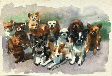 Malerei mit dem Titel "adorable dogs" von Yugang Chen, Original-Kunstwerk, Aquarell