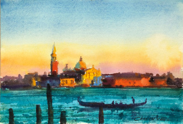 Malerei mit dem Titel "Venedig Landschaft" von Yugang Chen, Original-Kunstwerk, Aquarell