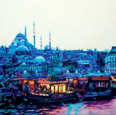 Painting titled "Fascinating city" by Yuksel Hancioglu, Original Artwork, Acrylic