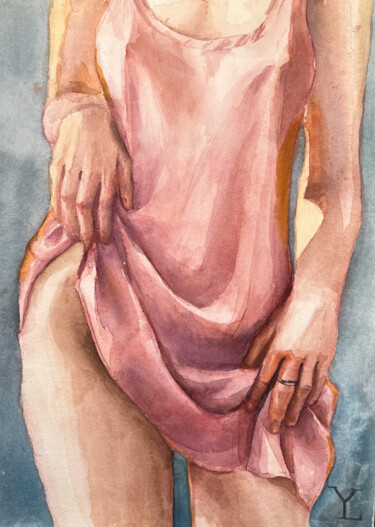 Malarstwo zatytułowany „Nightgown” autorstwa Yuliya Lyubatinskaya (yuli_lyu_art), Oryginalna praca, Akwarela