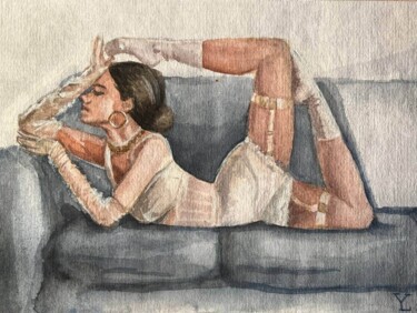 Schilderij getiteld "Elegance in stretch" door Yuliya Lyubatinskaya (yuli_lyu_art), Origineel Kunstwerk, Aquarel