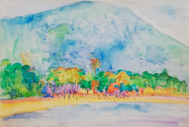 Dessin intitulée "The bay" par Yulia Aks, Œuvre d'art originale, Aquarelle