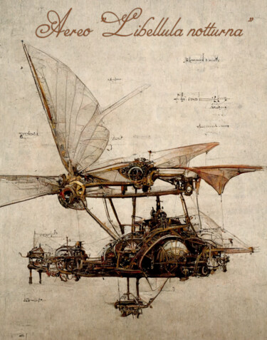Digitale Kunst mit dem Titel "Dragonfly Helicopter" von Yulia Aks, Original-Kunstwerk, Digitale Malerei