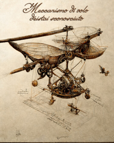 Arts numériques intitulée "Flying machine with…" par Yulia Aks, Œuvre d'art originale, Peinture numérique