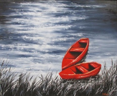 Peinture intitulée "Silver and Red" par Yulia Allan, Œuvre d'art originale, Huile