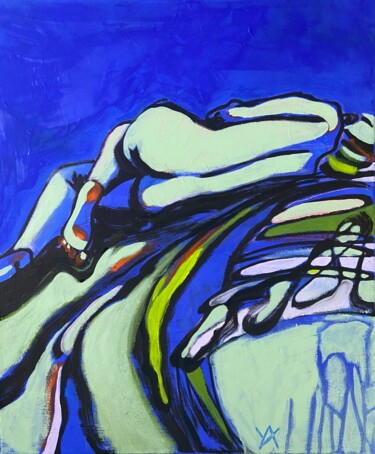 Painting titled "IT CAN WAIT- nude f…" by Yulia Ani, Original Artwork, Acrylic Mounted on Wood Stretcher frame