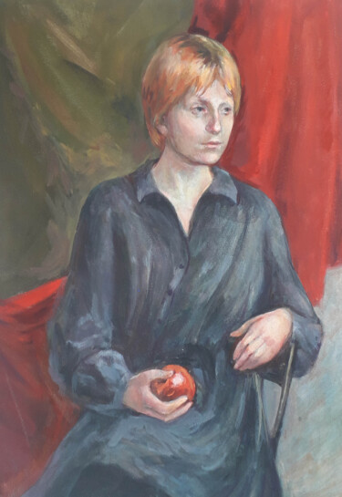 Girl with an apple Pittura intitolato "Girl with an apple" da Yulia Babulina, Opera d'arte originale, Tempera