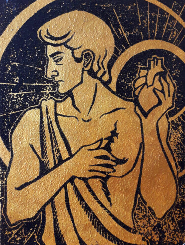 Sacrifice Linocut Gold print Engraving Fantasy Gravure Printmaking titled "Sacrifice Linocut G…" by Yulia Babulina, Original Art, Linocuts