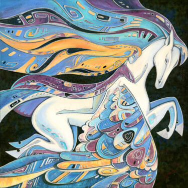 Картина под названием "Flight with the Peg…" - Yulia Belasla, Подлинное произведение искусства, Масло Установлен на Деревянн…