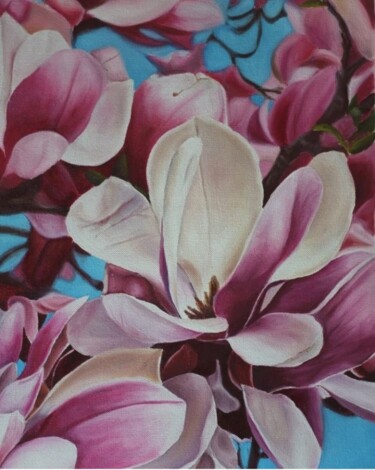 Schilderij getiteld "Magnolia" door Yulia Fedun, Origineel Kunstwerk, Olie