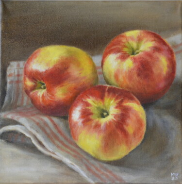 Schilderij getiteld "Three Apples" door Yulia Ivanova, Origineel Kunstwerk, Olie