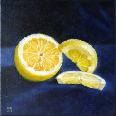 Schilderij getiteld "Lemon Slice" door Yulia Ivanova, Origineel Kunstwerk, Olie