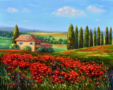 Painting titled "Poppies" by Yulia Nikonova, Original Artwork, Oil Mounted on Wood Stretcher frame
