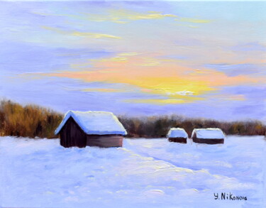Картина под названием "Cold Sunset" - Yulia Nikonova, Подлинное произведение искусства, Масло Установлен на Деревянная рама…