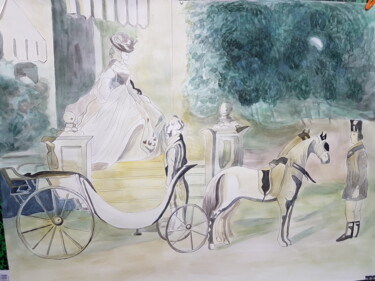 Drawing titled "Scène de départ tar…" by Yulia Pelevina, Original Artwork, Watercolor