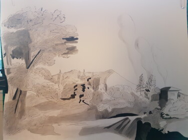 Dibujo titulada "Paysage, aquarelle,…" por Yulia Pelevina, Obra de arte original, Acuarela