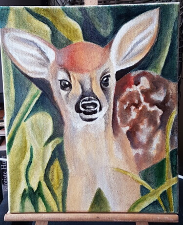 Malerei mit dem Titel "Baby of deer" von Yulia Pelevina, Original-Kunstwerk, Öl