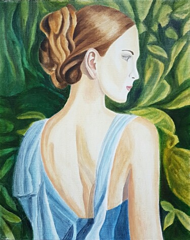 Картина под названием "Autoportrait à l'hu…" - Yulia Pelevina, Подлинное произведение искусства, Масло