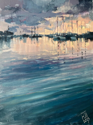 Peinture intitulée "Evening at the Port" par Yulia Prykina, Œuvre d'art originale, Huile