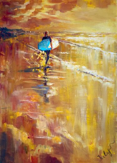 Pittura intitolato "Sunset for Surfing" da Yulia Prykina, Opera d'arte originale, Olio