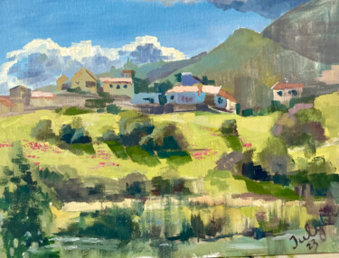 Картина под названием "The Cyprus village…" - Yulia Prykina, Подлинное произведение искусства, Масло
