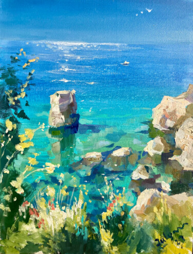 Painting titled "Rocky Shore" by Yulia Prykina, Original Artwork, Oil