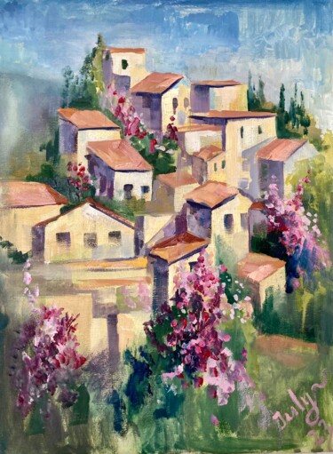 Malerei mit dem Titel "Lofu Village" von Yulia Prykina, Original-Kunstwerk, Öl