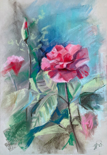 Картина под названием "Pink Mountain Rose" - Yulia Prykina, Подлинное произведение искусства, Пастель