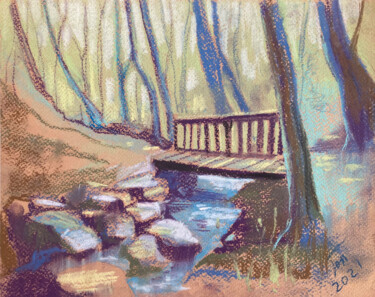 Peinture intitulée "Bridge over a mount…" par Yulia Prykina, Œuvre d'art originale, Pastel