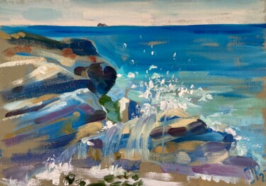 Malerei mit dem Titel "Sea and Stone" von Yulia Prykina, Original-Kunstwerk, Öl