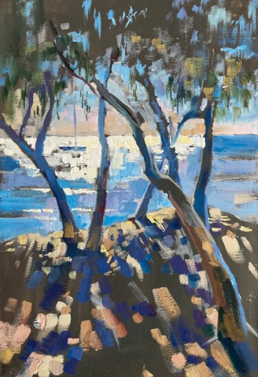 Malerei mit dem Titel "Eucalyptus trees an…" von Yulia Prykina, Original-Kunstwerk, Öl