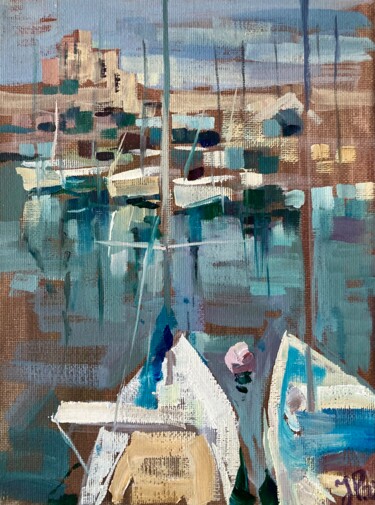 Картина под названием "Old Port Limassol" - Yulia Prykina, Подлинное произведение искусства, Масло