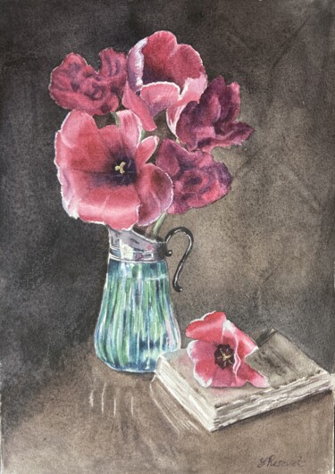 Painting titled "tulips" by Yulia Risevets, Original Artwork, Watercolor