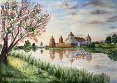Painting titled "Castle Mir" by Yulia Risevets, Original Artwork, Watercolor
