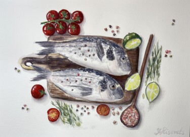 Malerei mit dem Titel "fish and fish" von Yulia Risevets, Original-Kunstwerk, Aquarell