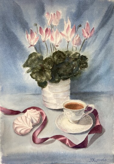 Painting titled "Cyclamen" by Yulia Risevets, Original Artwork, Watercolor