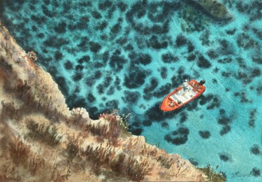 Картина под названием "Red boat" - Yulia Risevets, Подлинное произведение искусства, Акварель