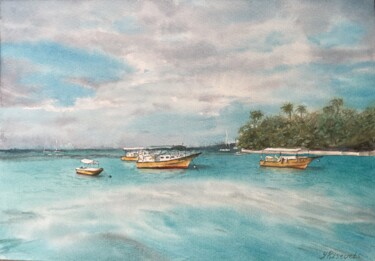 Painting titled "Still waters" by Yulia Risevets, Original Artwork, Watercolor