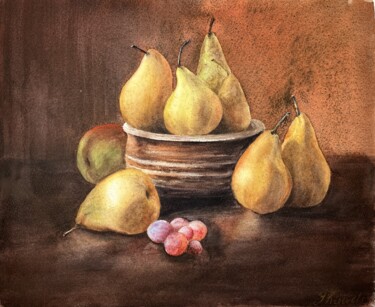 Painting titled "Pears" by Yulia Risevets, Original Artwork, Watercolor