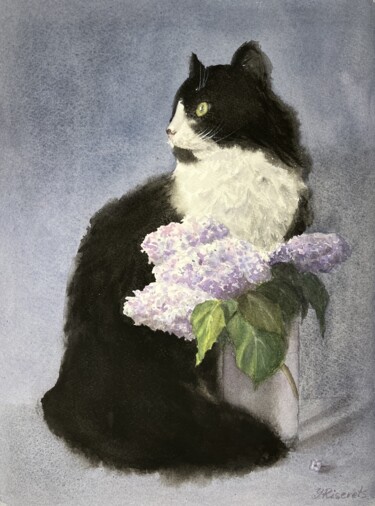 Painting titled "Fluffy" by Yulia Risevets, Original Artwork, Watercolor