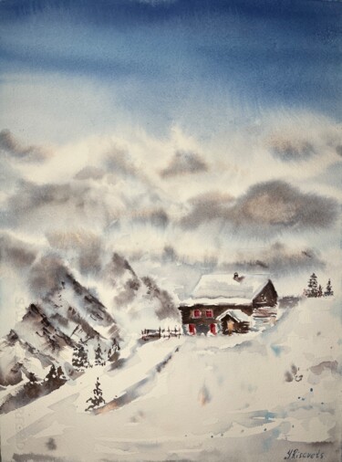 Painting titled "Mountain home" by Yulia Risevets, Original Artwork, Watercolor