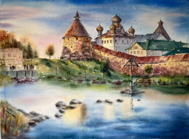 Painting titled "Solovetsky Monastery" by Yulia Risevets, Original Artwork, Watercolor