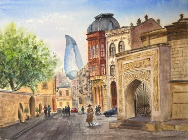 Painting titled "Town" by Yulia Risevets, Original Artwork, Watercolor