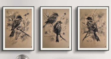 Drawing titled "Symphony of the Wind" by Yulia Risevets, Original Artwork, Charcoal