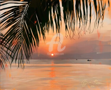 Painting titled "Orange Sunset - Vie…" by Yulia Rossan, Original Artwork, Acrylic Mounted on Wood Stretcher frame