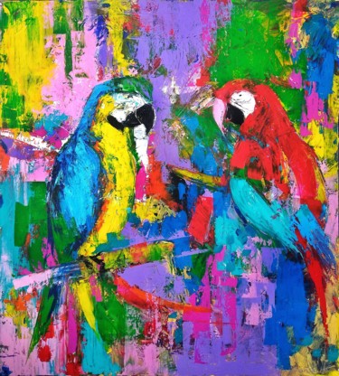 Malarstwo zatytułowany „Parrots” autorstwa Yulia Varlamova, Oryginalna praca, Akryl