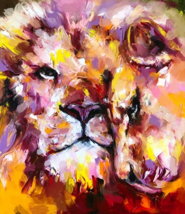 Peinture intitulée "Lion’s love" par Yulia Varlamova, Œuvre d'art originale, Huile