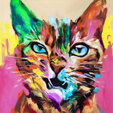 Pittura intitolato "Meow" da Yulia Varlamova, Opera d'arte originale, Olio