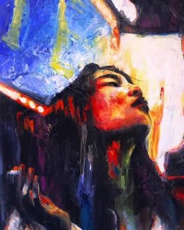Картина под названием "Neon lights" - Yulia Varlamova, Подлинное произведение искусства, Масло